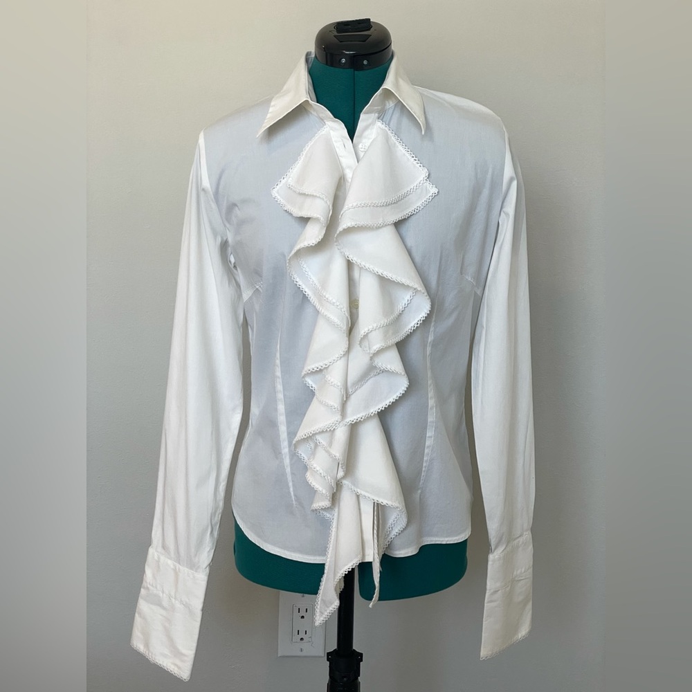 EXETERA Victorian Style Ruffled Cotton Blouse